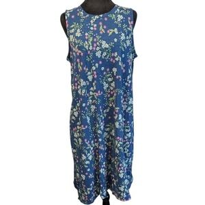 J.Jill Floral Shift Dress Blue Sleeveless Cotton Cottage Cute Pastel Women's M